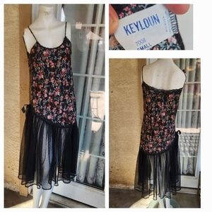 50s KEYLOUN Fishtail Sheer lace Floral‎ Slip Dress 🤩OR Nightgown